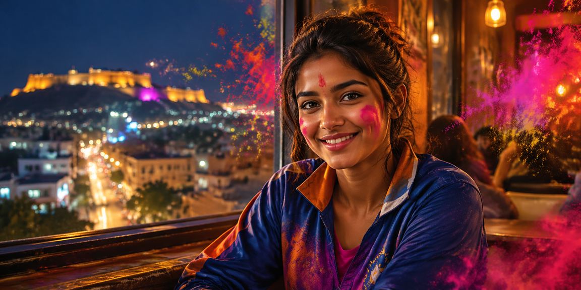 Pune city during Holi festival with cricket betting theme